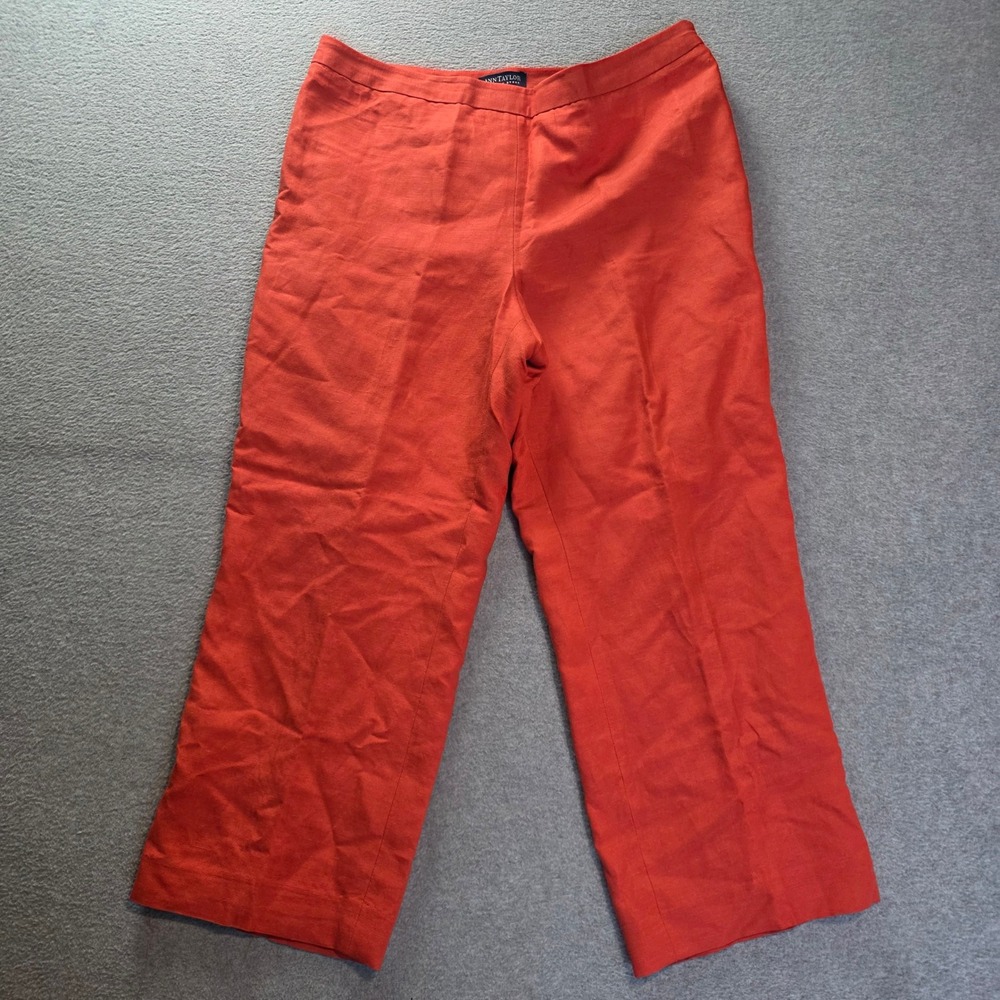 Ann Taylor Cropped Pants Womens 10P Orange Linen Blend Petite Straight Leg Flat